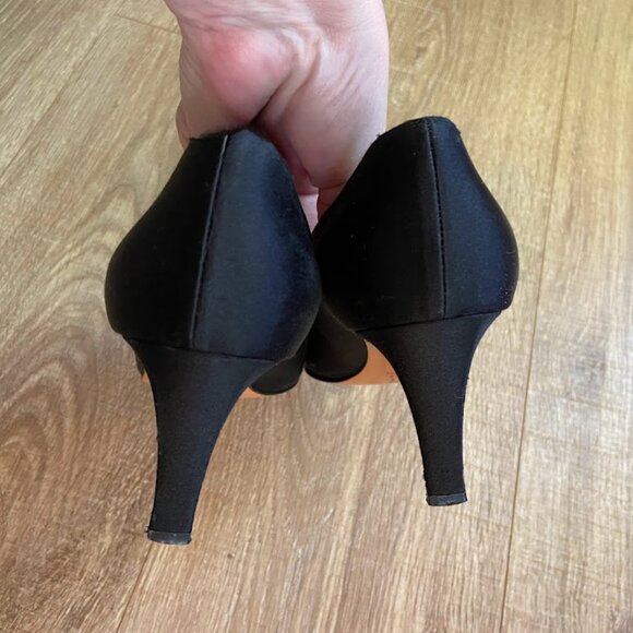 YSL Yves Saint Laurent VINTAGE 80's 6 1/2 Black Heels Tulle Sequin Pom Holidays - Picture 3 of 12